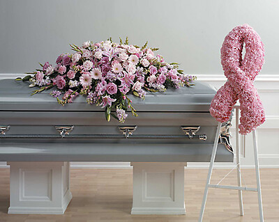 Pink Breast Cancer Casket and Standing Spray